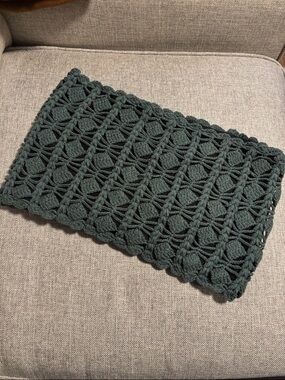 Hand-Crocheted Openwork Infinity Scarf in dark teal